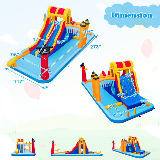 6-In-1 Inflatable Water Slide with Dual Slides and Cave Crawling Game without Blower