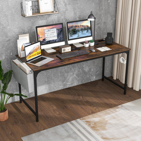 60 Inch Computer Desk with Charging Station Storage Bag-Rustic Brown