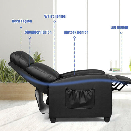 Recliner Massage Winback Single Chair with Side Pocket-Black