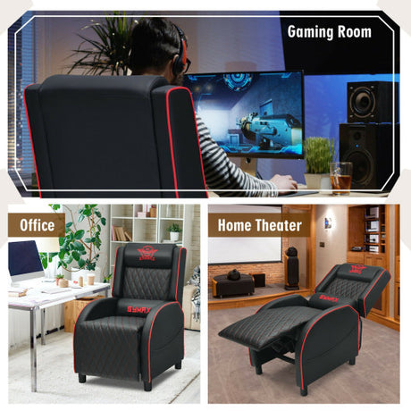 Massage Gaming Recliner Chair with Headrest and Adjustable Backrest for Home Theater-Red