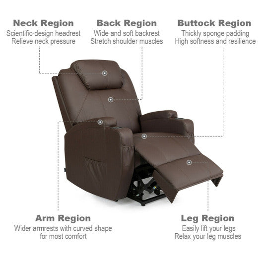 Power Lift Recliner Chair with Massage and Heat for Elderly with Remote Control-Brown