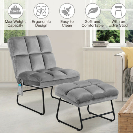 Velvet Massage Recliners with Ottoman Remote Control and Side Pocket-Gray