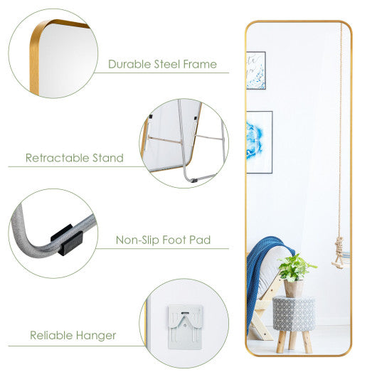 Full Length Wall Mounted Body Mirror with Free Standing Stand-Golden