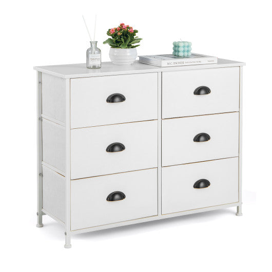 6 Fabric Drawers Storage Chest with Wooden Top-White