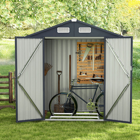 6.3 x 3.5 /10 x 7.7 Feet Galvanized Metal Storage Shed with Vents and Base Floor-6 ft