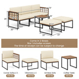 6 Pieces Acacia Wood Patio Furniture Set with Coffee Table and Ottomans-Beige