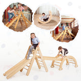 6in1 Montessori Climbing Frame Set: Triangle Ladder + Arch/Rocker + Slide/Ramp + Net + Cushion + Art Addition