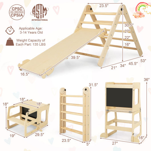 7-in-1 Toddler Climbing Toy Connected Table and Chair Set for Boys and Girls Aged 3-14 Years Old-Natural