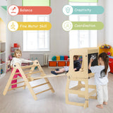 7-in-1 Toddler Climbing Toy Connected Table and Chair Set for Boys and Girls Aged 3-14 Years Old-Natural