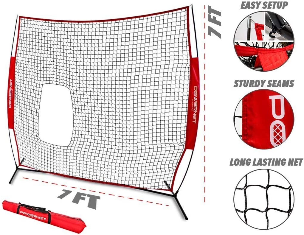 PowerNet 7x7 ft Pitch-Thru Pitching or Batting Screen for Softball with Carry Case