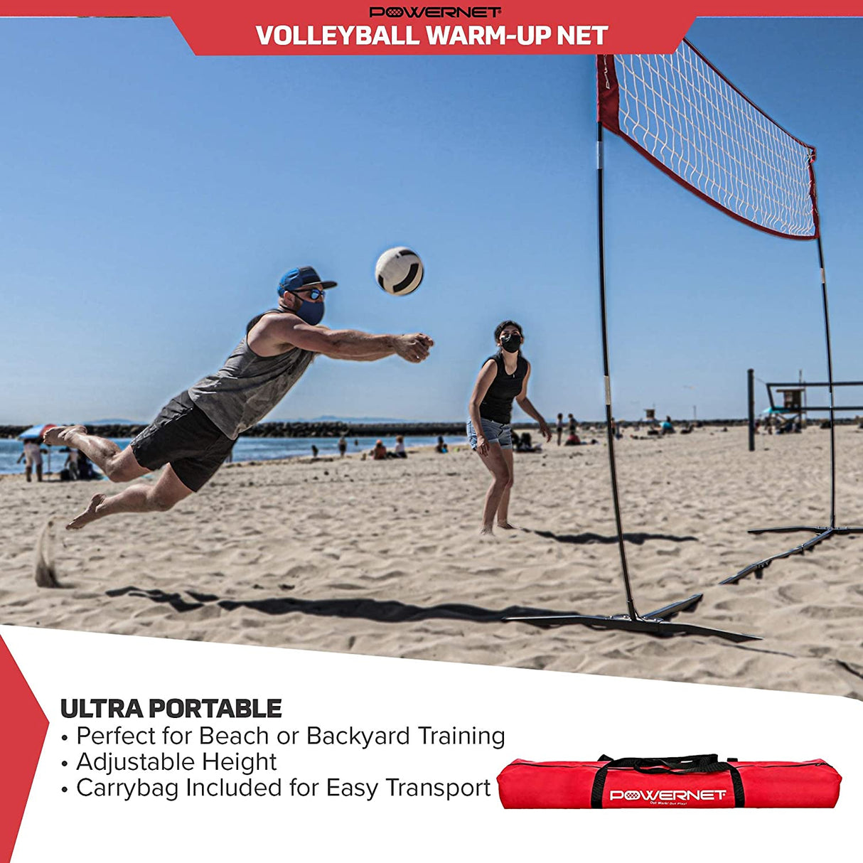 PowerNet Freestanding Volleyball Warm-Up Net, Adjustable and Portable (1178)