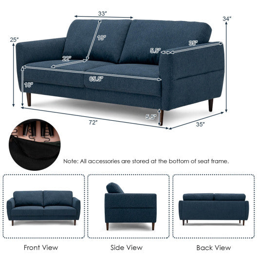 72 Inch Small Fabric Loveseat Sofa Couch with Wood Legs