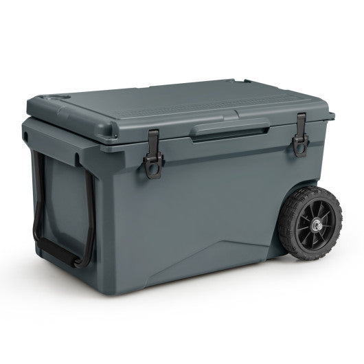 75 Quart Portable Cooler Rotomolded Ice Chest with Handles and Wheels-Gray