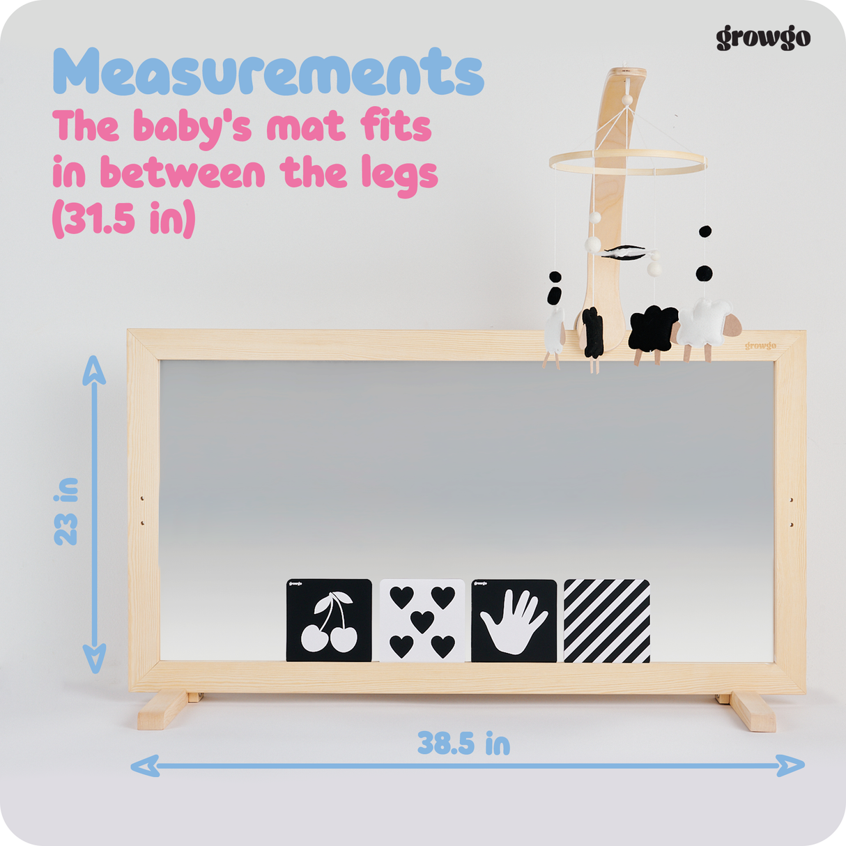 Montessori 3 in 1 Baby Mirror, Tummy Time Gym with Bar