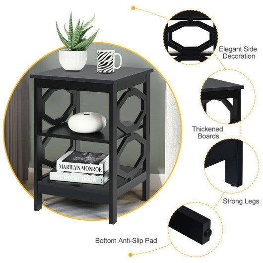 3-tier Nightstand Sofa Side End Accent Table-Black