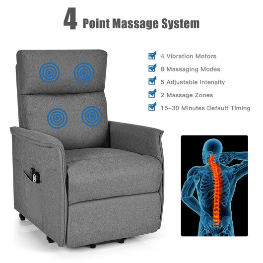 Power Lift Massage Recliner Chair for Elderly with Heavy Padded Cushion-Gray