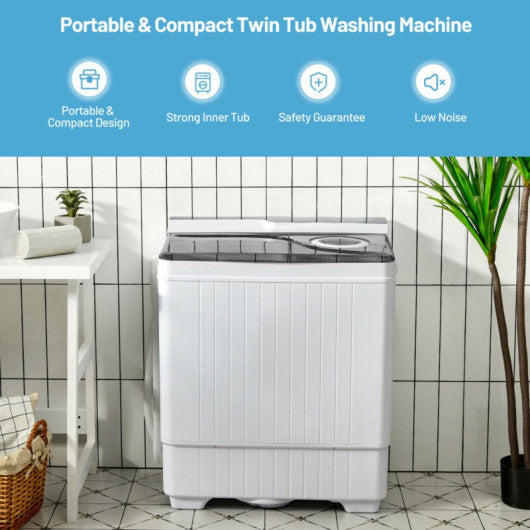 26 Pound Portable Semi-automatic Washing Machine with Built-in Drain Pump-Gray