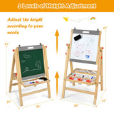 Kids Art Easel with Paper Roll Double Sided Chalkboard and Whiteboard-Gray