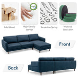 L-Shaped Fabric Sectional Sofa with Chaise Lounge and Solid Wood Legs-Navy
