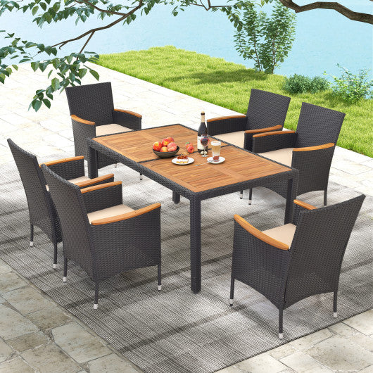7 Pieces Outdoor Dining Set with Umbrella Hole for Backyard