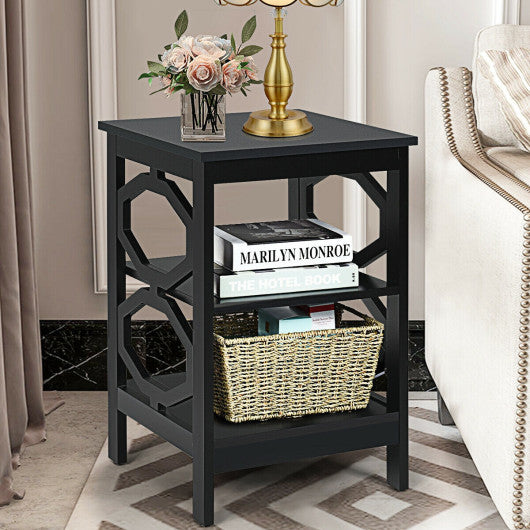 3-tier Nightstand Sofa Side End Accent Table-Black