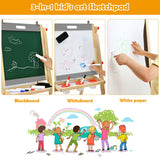 Kids Art Easel with Paper Roll Double Sided Chalkboard and Whiteboard-Gray