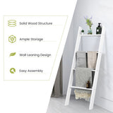 4-Tier Wall Leaning Ladder Shelf Stand-White