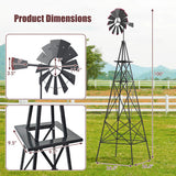 8 Feet Windmill Metal Ornamental Wind Wheel Weather Resistant-Gray