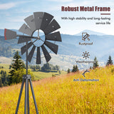 8 Feet Windmill Metal Ornamental Wind Wheel Weather Resistant-Gray