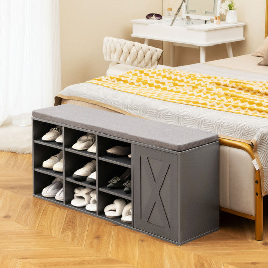 9-cube Shoe Bench with Adjustable Shelves and Removable Padded Cushion-Gray