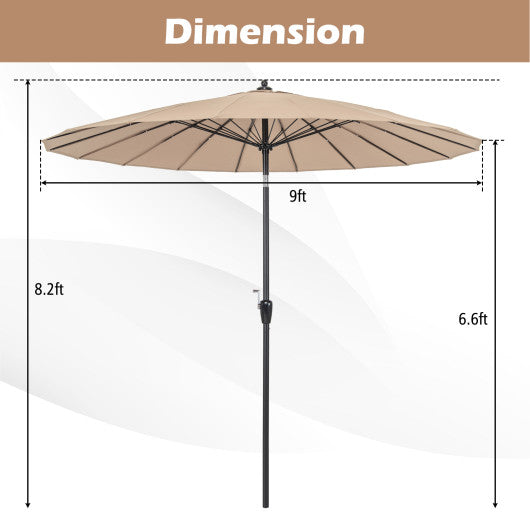 9 Feet Round Patio Umbrella with 18 Fiberglass Ribs-Tan