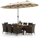 9 Piece Outdoor Dining Set with 15 Feet Double-Sided Twin Patio Umbrella-Beige