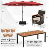 9 Piece Outdoor Dining Set with 15 Feet Double-Sided Twin Patio Umbrella-Red