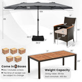 9 Piece Outdoor Dining Set with 15 Feet Double-Sided Twin Patio Umbrella-Gray