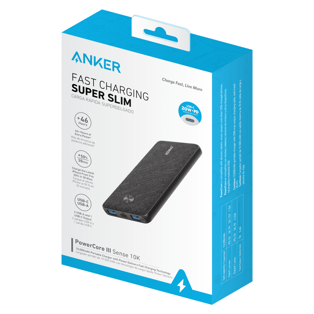 Anker PowerCore 3 Sense 3 PD Port Power Bank 20W 10,000 mAh by Anker