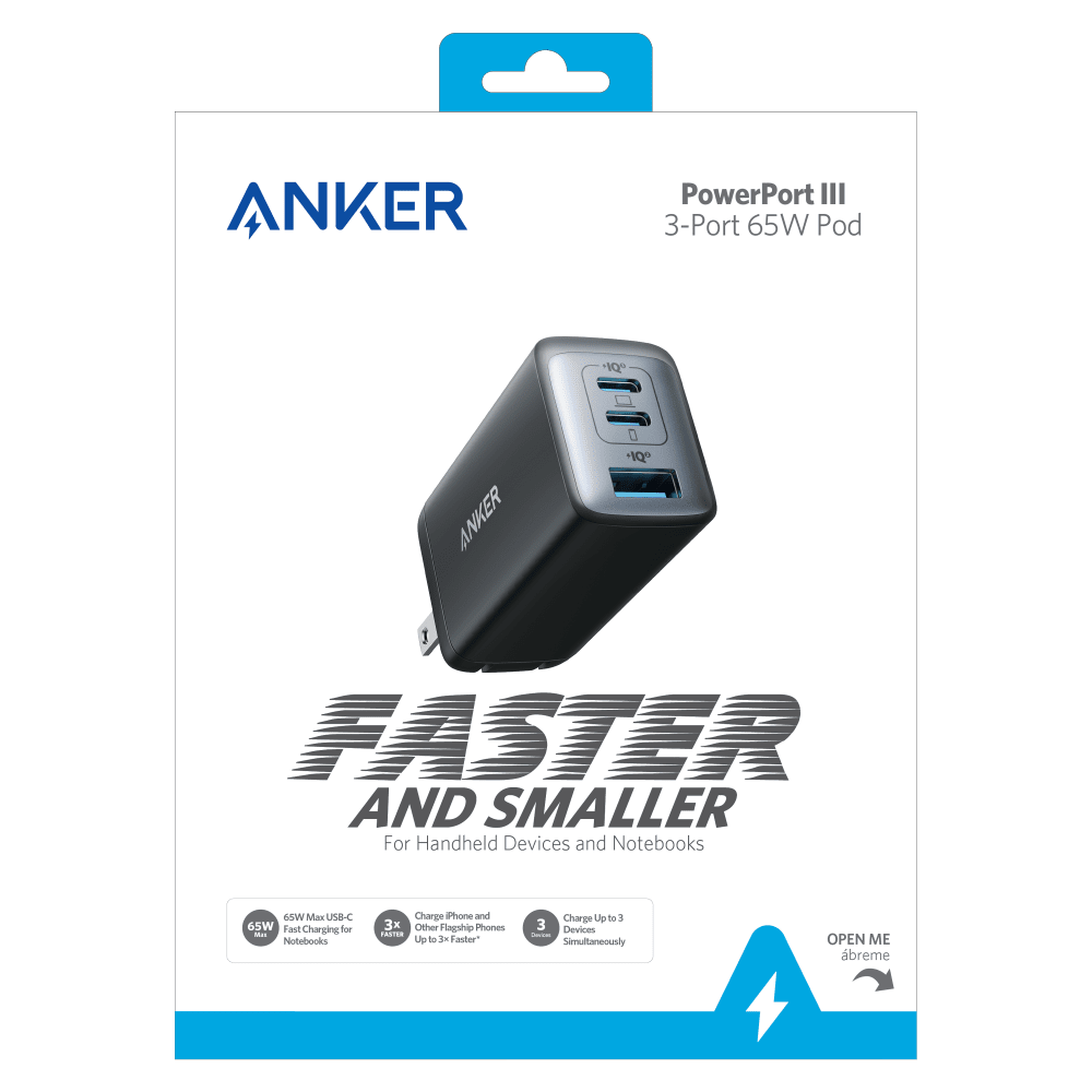 Anker PowerPort 3 3 Port Wall Charger 65W by Anker