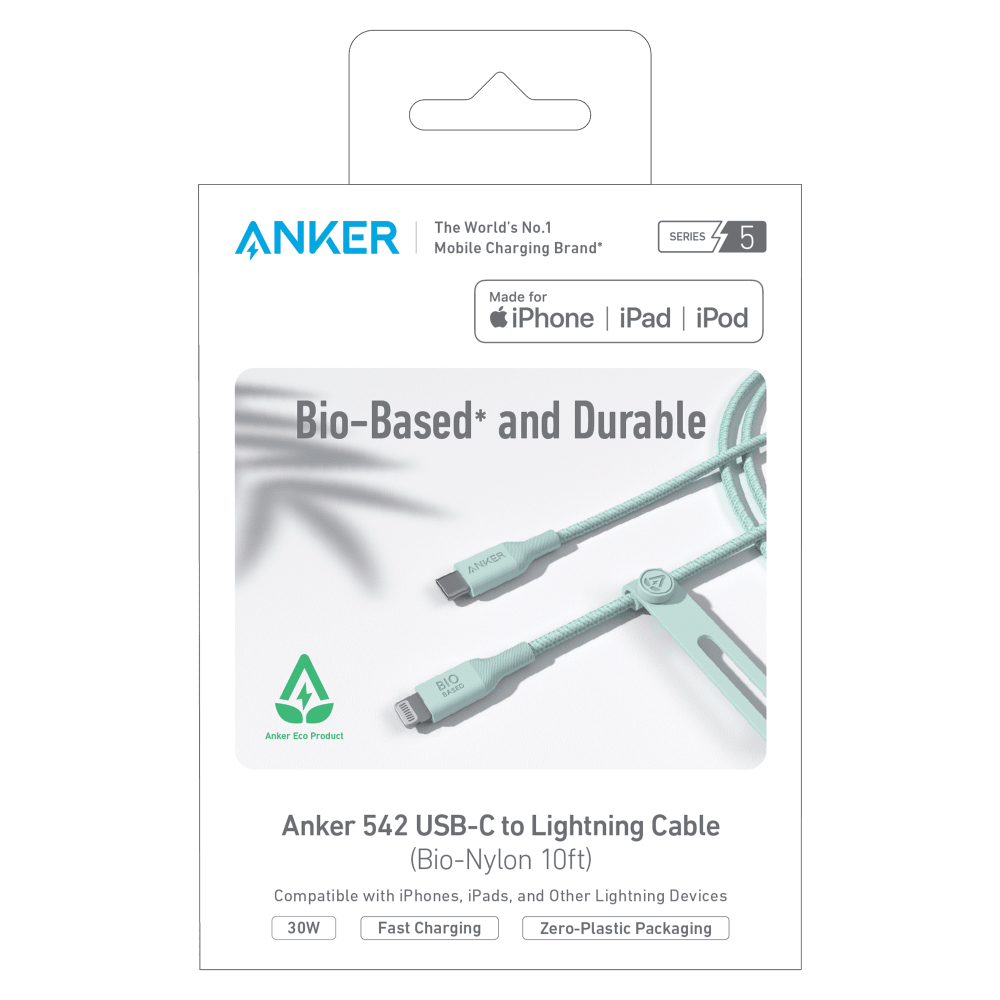 Anker Bio-Braided USB C to Apple Lightning Cable 10ft Green by Anker