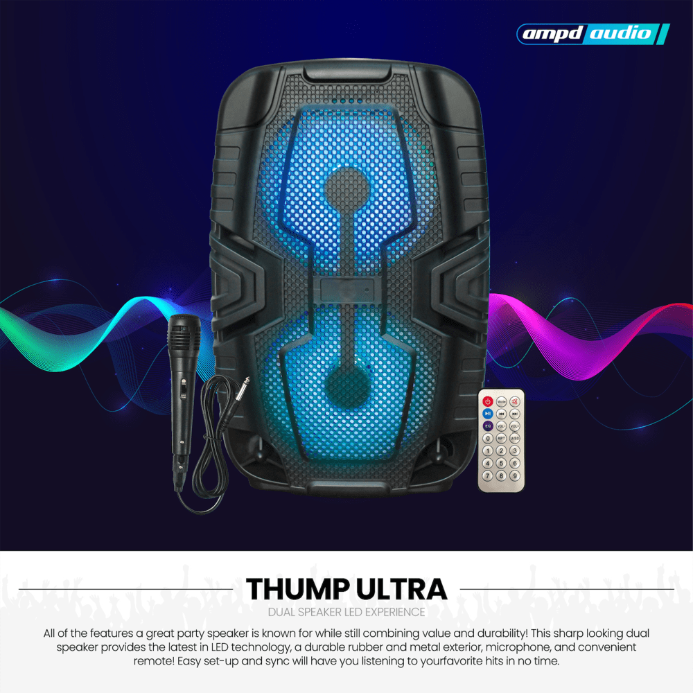 AMPD Thump Ultra LED Dual Bluetooth Speaker with Mic and Remote by AMPD