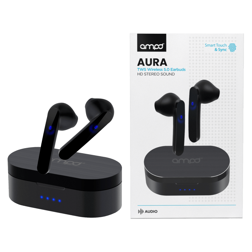 AMPD True Wireless In Ear Headphones with Smart Touch Controls and Charging Pack by AMPD