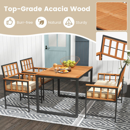 4 Pieces Acacia Wood Patio Dining Set with 1 Rectangular Table-Natural