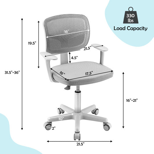 Adjustable Desk Chair with 5 Rolling Casters for Kids-Gray