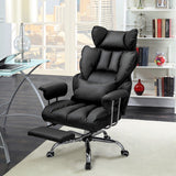 Adjustable Swivel Office Chair with Reclining Backrest and Retractable Footrest-Black