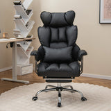 Adjustable Swivel Office Chair with Reclining Backrest and Retractable Footrest-Black