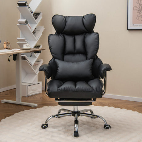 Adjustable Swivel Office Chair with Reclining Backrest and Retractable Footrest-Black