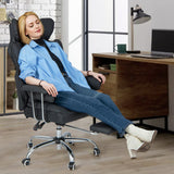 Adjustable Swivel Office Chair with Reclining Backrest and Retractable Footrest-Black