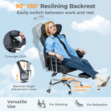 Adjustable Swivel Office Chair with Reclining Backrest and Retractable Footrest-Black