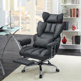 Adjustable Swivel Office Chair with Reclining Backrest and Retractable Footrest-Gray