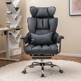 Adjustable Swivel Office Chair with Reclining Backrest and Retractable Footrest-Gray