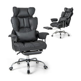 Adjustable Swivel Office Chair with Reclining Backrest and Retractable Footrest-Gray