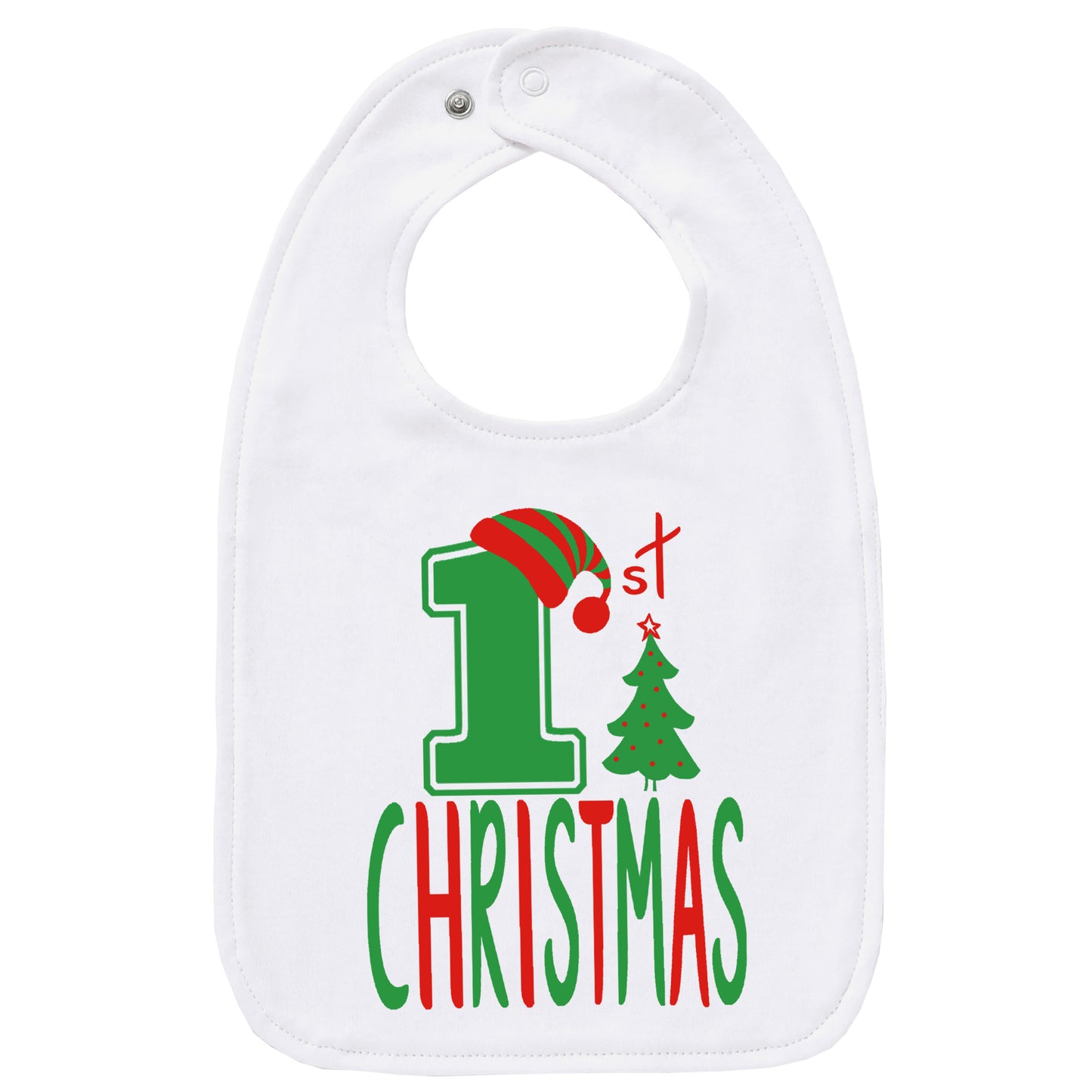 Baby Infant White Red Green 1st Christmas Bib